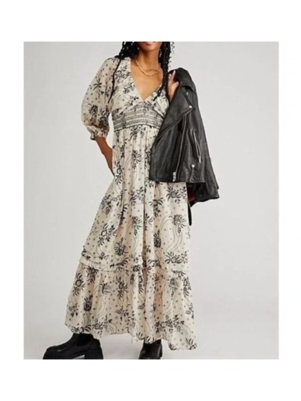 Free People Golden Hour Floral Maxi Dress Boho Chic Peasant Whimsical Womens XS